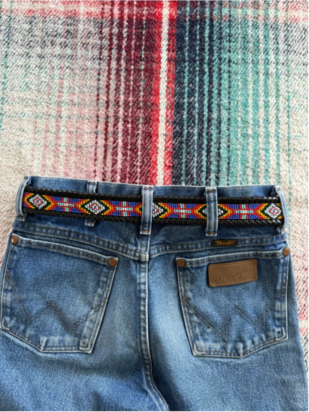 Vintage Black Beaded Western Belt 28